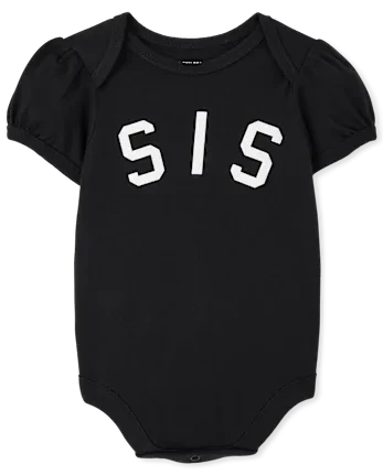 Baby Girls Matching Family Sis Graphic Bodysuit - black
