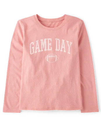 Girls Football Game Day Graphic Tee - pink