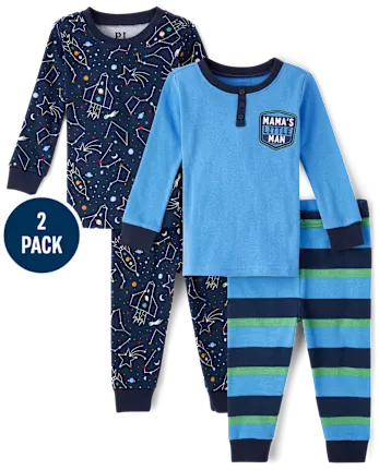 Baby And Toddler Boys Space Snug Fit Cotton Pajamas 2-Pack - blue