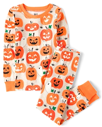 Kids Glow Pumpkin Snug Fit Cotton Pajamas - tan
