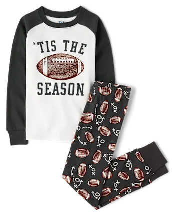 Boys Matching Family Football Snug Fit Cotton Pajamas - gray