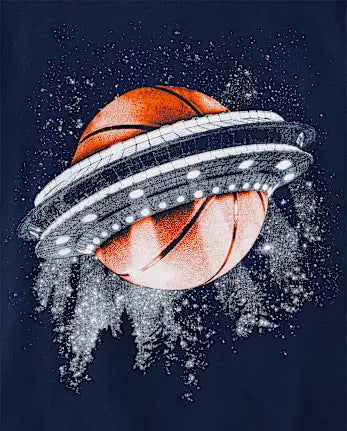 Boys Basketball Spaceship Graphic Tee - blue