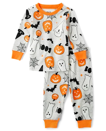 Baby And Toddler Matching Family Glow Halloween Snug Fit Cotton Pajamas - gray