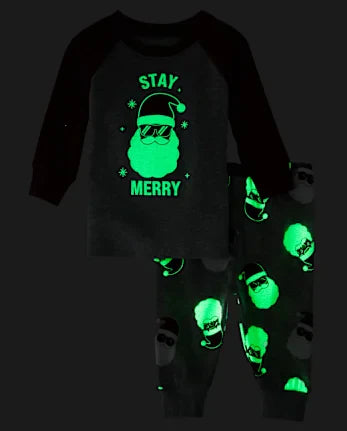 Baby And Toddler Matching Family Glow Stay Merry Snug Fit Cotton Pajamas - gray