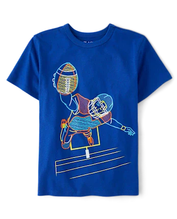 Boys Football Player Graphic Tee - blue