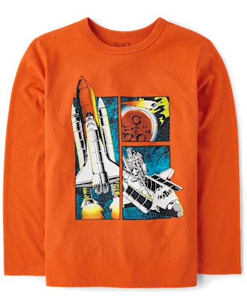 Boys Spaceship Comic Graphic Tee - orange