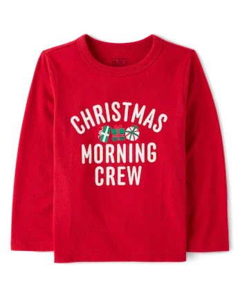 Baby And Toddler Matching Family Christmas Morning Crew Graphic Tee - red