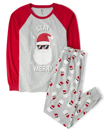 Adult Matching Family Glow Stay Merry Cotton Pajamas - gray