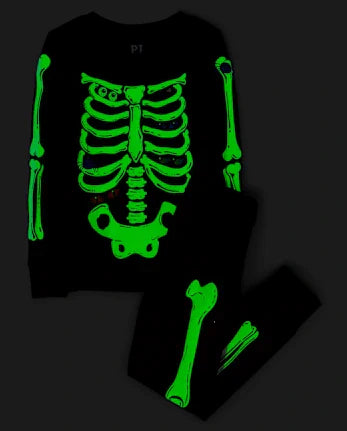 Kids Matching Family Glow Skeleton Snug Fit Cotton Pajamas - black