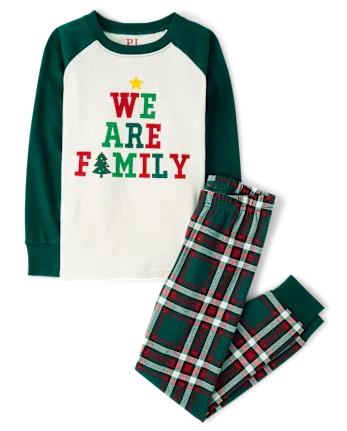 Kids Matching Family We Are Family Snug Fit Cotton Pajamas - green