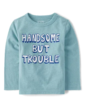 Baby And Toddler Boys Handsome But Trouble Graphic Tee - blue