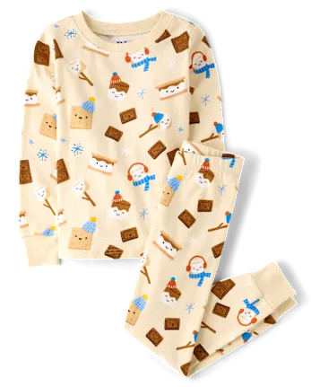 Boys S'mores Snug Fit Cotton Pajamas - cream