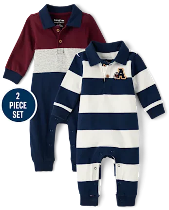 Baby Boys Varsity Polo Romper 2-Pack - white