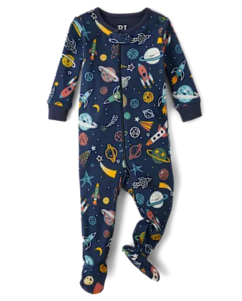 Baby And Toddler Boys Space Snug Fit Cotton Footed One Piece Pajamas - blue