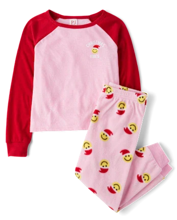 Girls Christmas Vibes Pajamas - pink