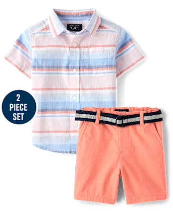 Baby And Toddler Boys Striped 2-Piece Outfit Set - coral