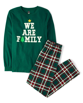 Adult Matching Family We Are Family Cotton Pajamas - green