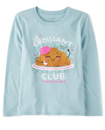 Girls Croissant Club Graphic Tee - blue