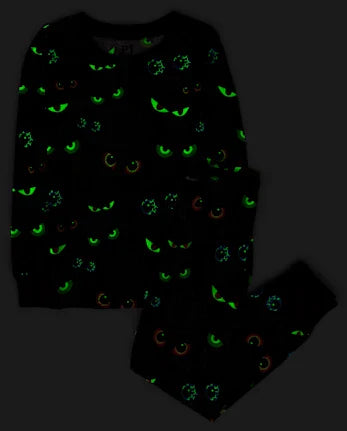 Kids Glow Eyes Snug Fit Cotton Pajamas - black