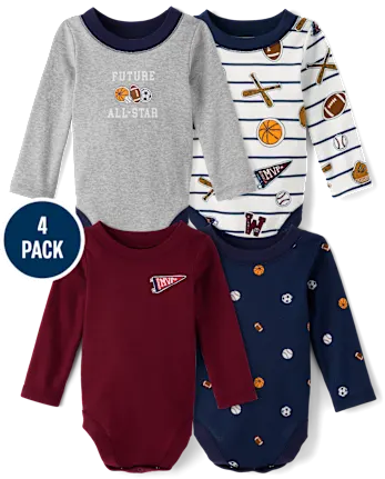 Baby Boys Sports Bodysuit 4-Pack - white