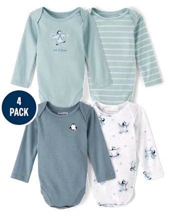 Baby Boys Penguin Bodysuit 4-Pack - blue