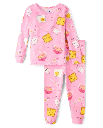 Baby And Toddler Girls Breakfast Snug Fit Cotton Pajamas - pink