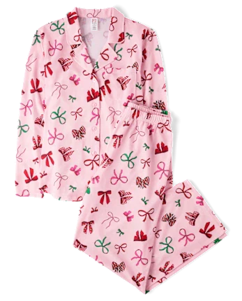 Womens Mommy And Me Holiday Bow Pajamas - pink