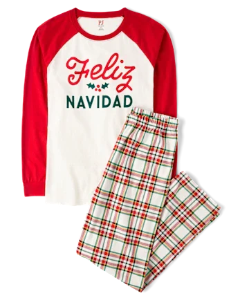 Adult Matching Family Feliz Navidad Cotton Pajamas - white