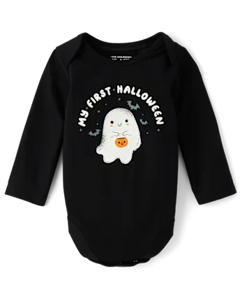 Baby First Halloween Ghost Graphic Bodysuit - black