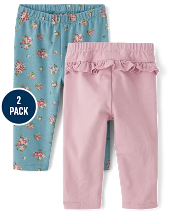 Baby Girls Floral Ruffle Leggings 2-Pack - blue