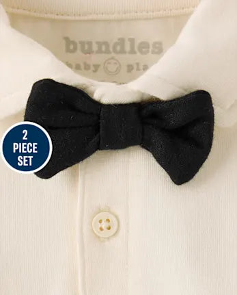 Baby Boys Polo Bodysuit 2-Piece Outfit Set - black