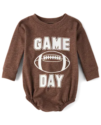 Baby Football Game Day Graphic Bubble Bodysuit - brown