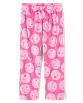 Girls Happy Face Microfleece Pajama Pants - pink