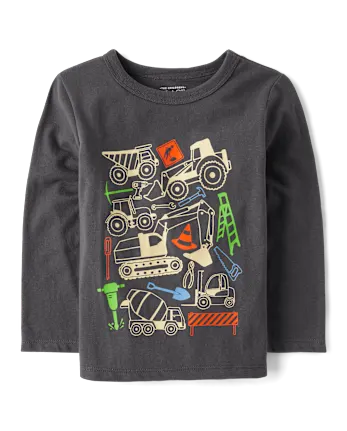 Baby And Toddler Boys Construction Vehicles Graphic Tee - gray