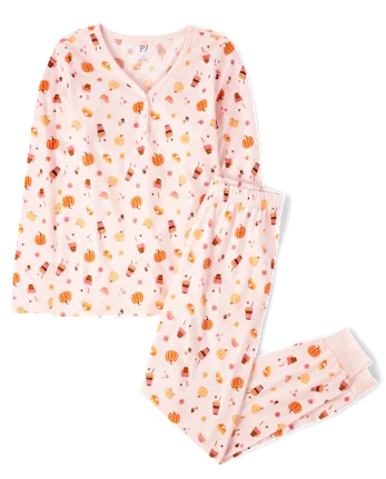 Womens Mommy And Me Pumpkin Spice Cotton Henley Pajamas - pink