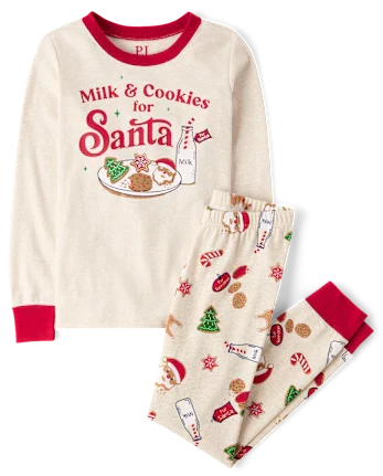 Kids Milk And Cookies Snug Fit Cotton Pajamas - tan