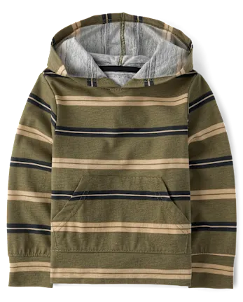 Baby And Toddler Boys Striped Hooded Top - green