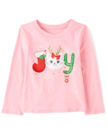 Baby And Toddler Girls Christmas Joy Graphic Tee - pink