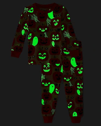 Baby And Toddler Glow Pumpkin Snug Fit Cotton Pajamas - tan