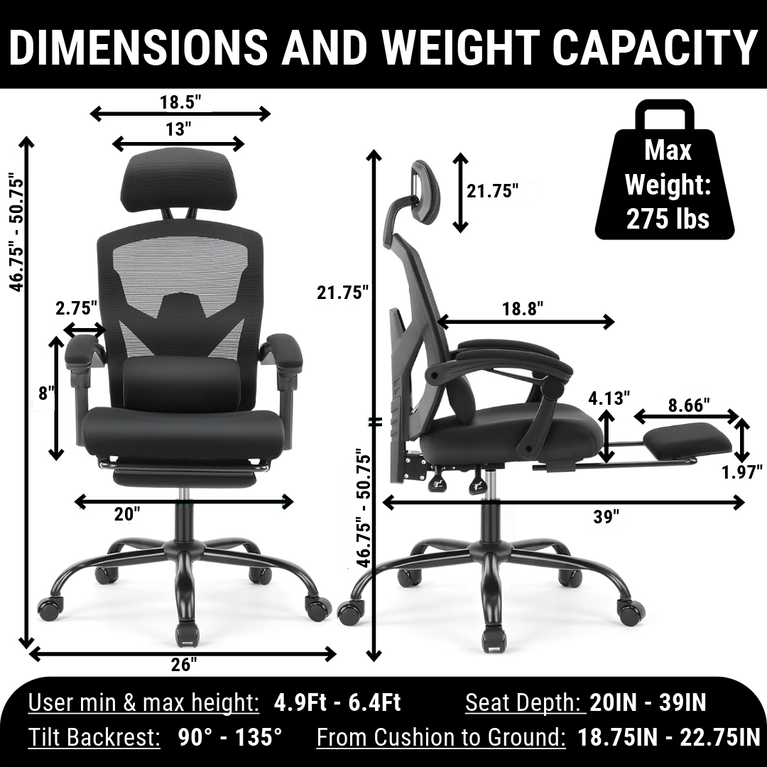 CDC Stealth™ - Ergonomic Office Chair with Lumbar and Headrest Support