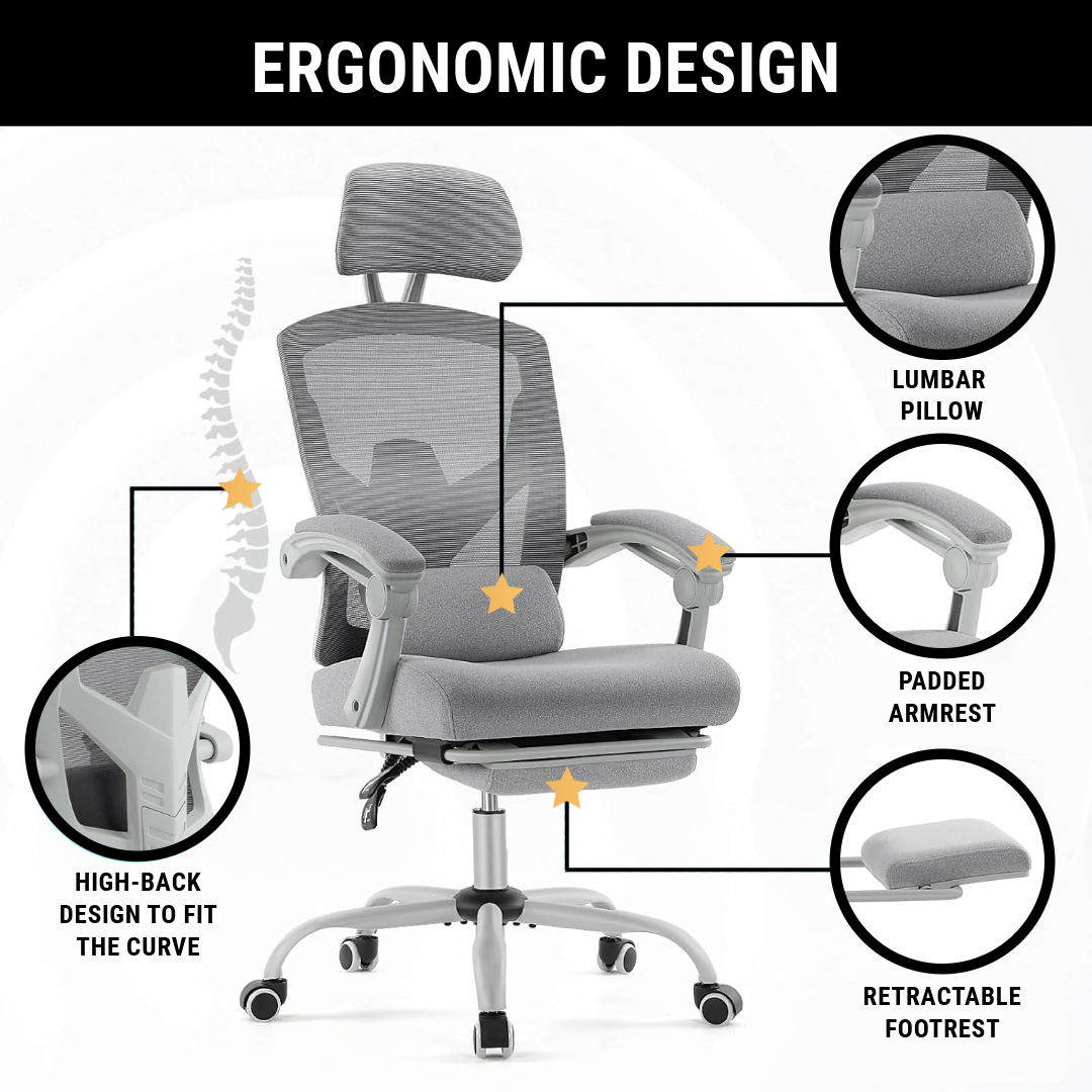CDC Stealth™ - Ergonomic Office Chair with Lumbar and Headrest Support