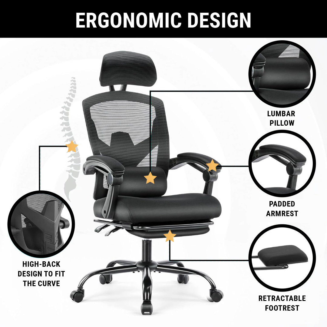CDC Stealth™ - Ergonomic Office Chair with Lumbar and Headrest Support