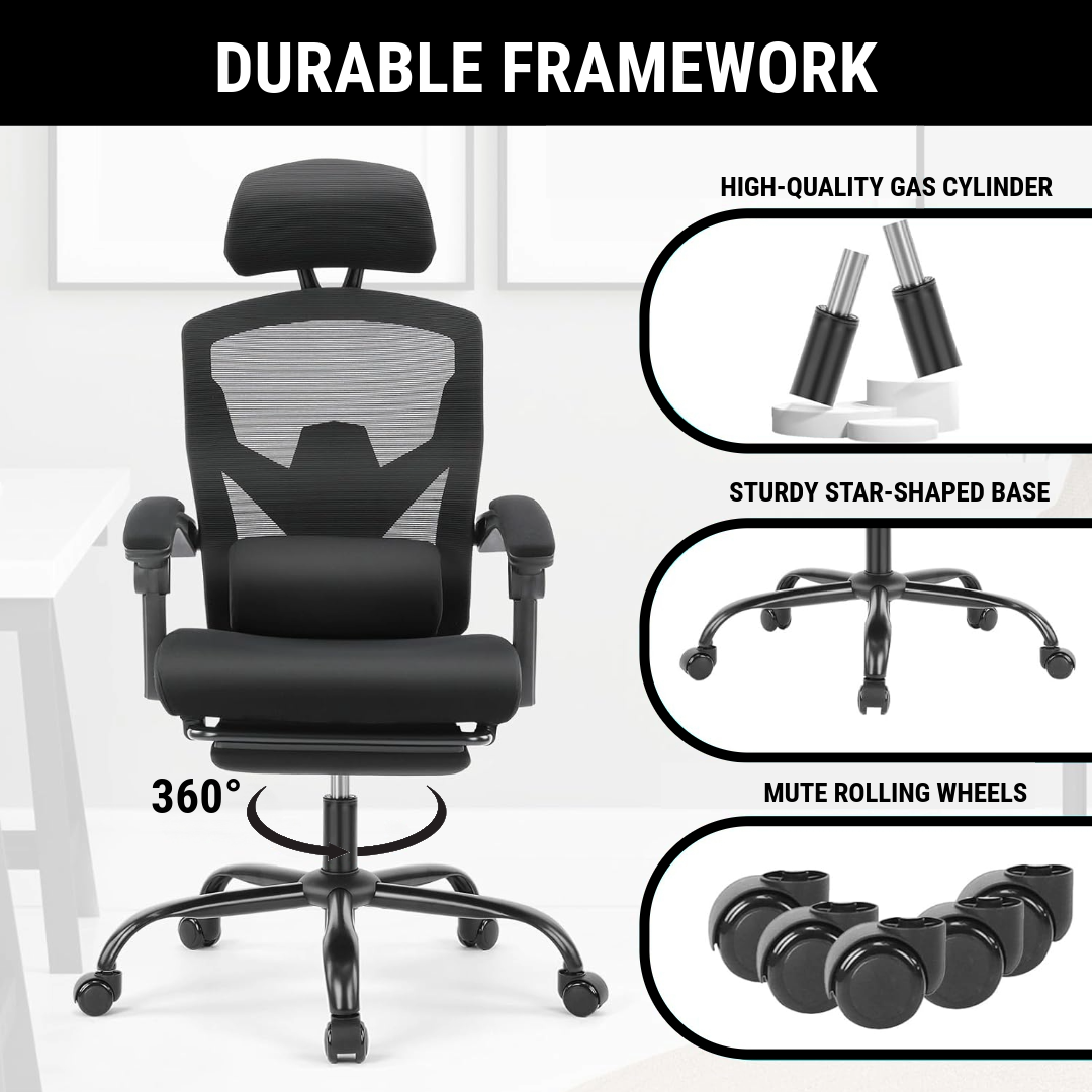 CDC Stealth™ - Ergonomic Office Chair with Lumbar and Headrest Support