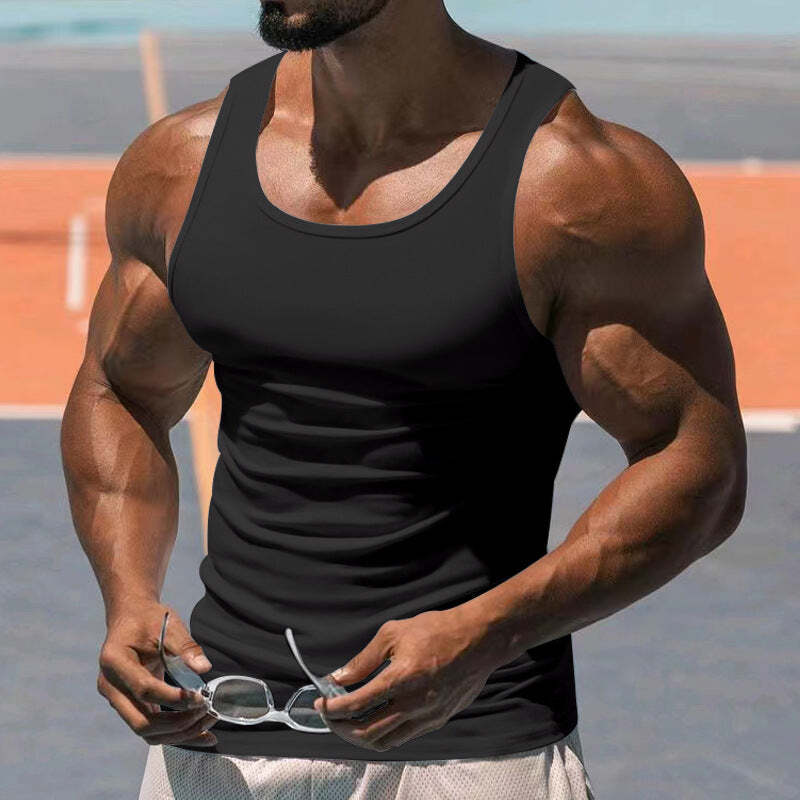 Men's Casual Sports Solid Color Crew Neck Cotton Blend Tank Top