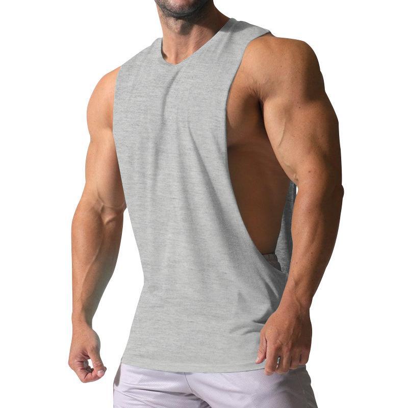 Men's Loose Solid Large Side Slit Sports Fitness Tank Top