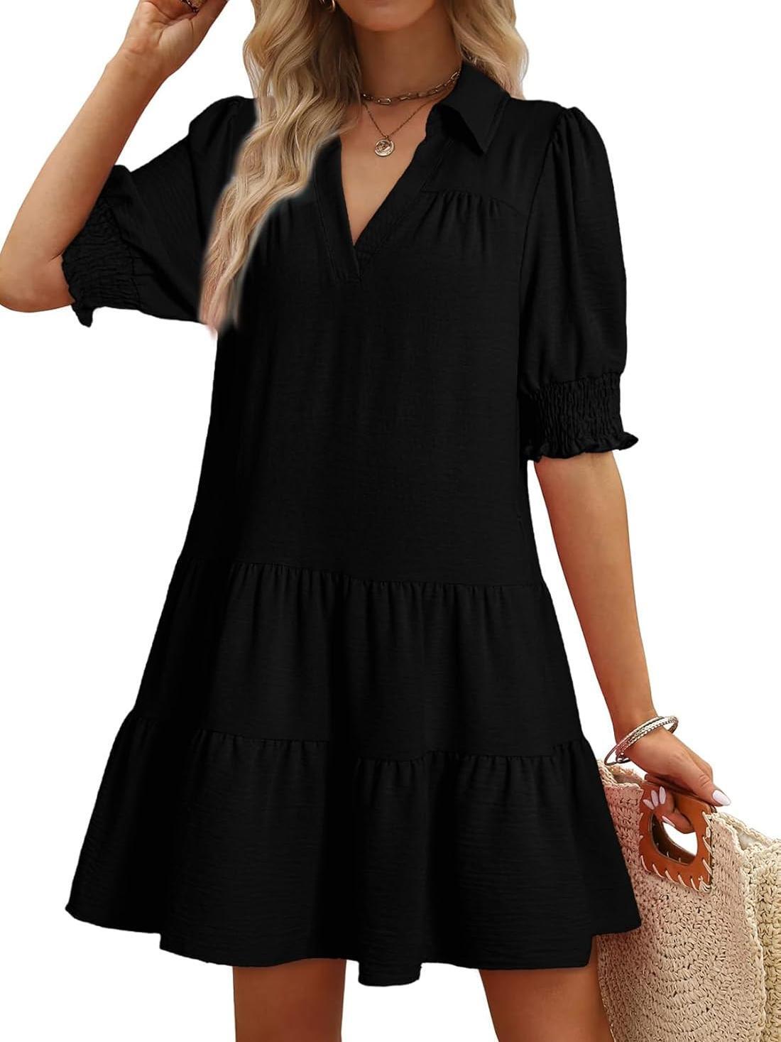 📣Smocked Sleeve Tiered V-Neck Mini Dress (Buy 2 Free Shipping)