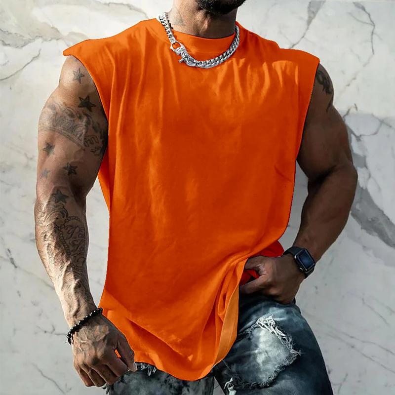 Men's Solid Color Wide Shoulder Round Neck Sports Tank Top