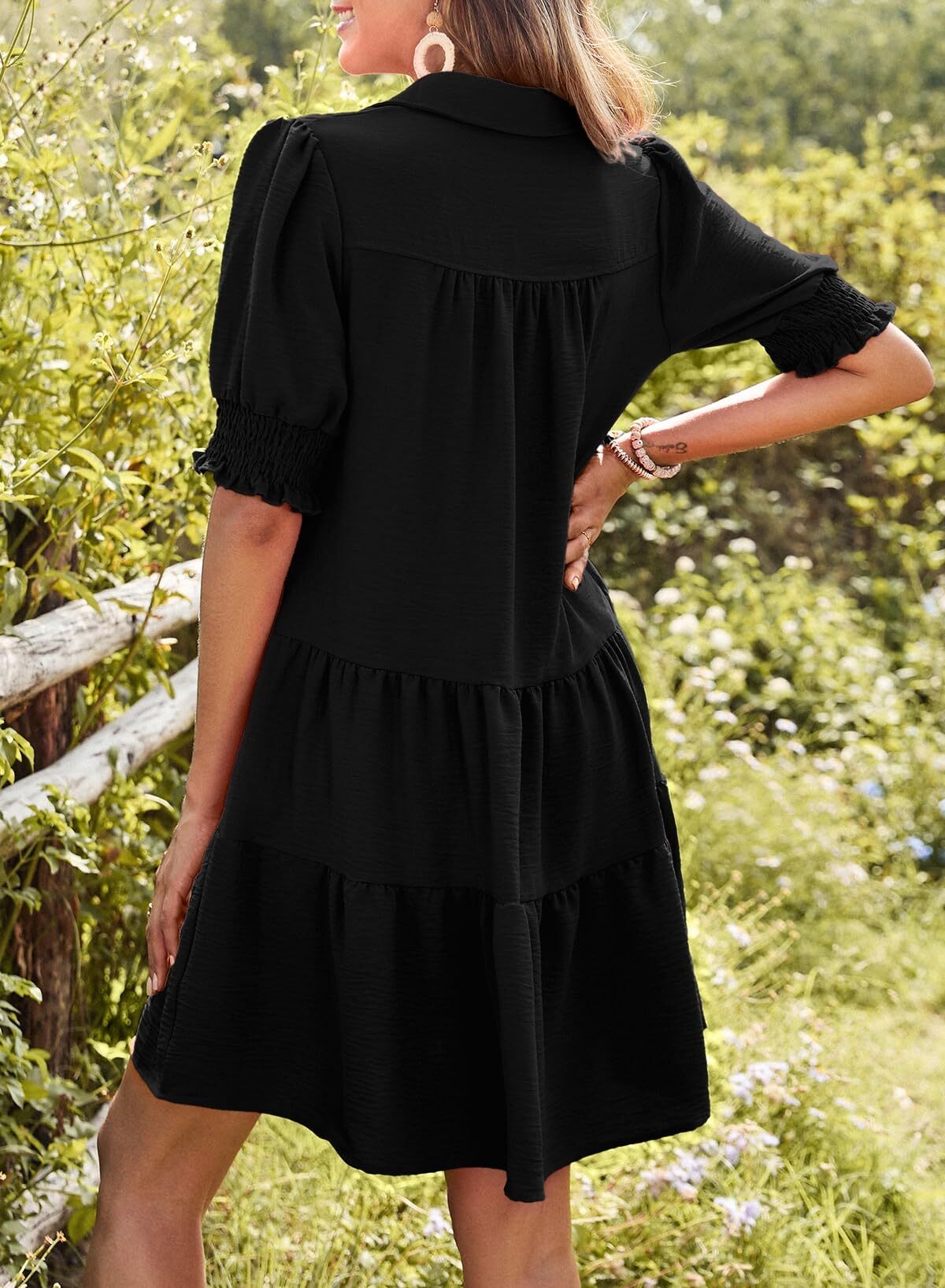 📣Smocked Sleeve Tiered V-Neck Mini Dress (Buy 2 Free Shipping)