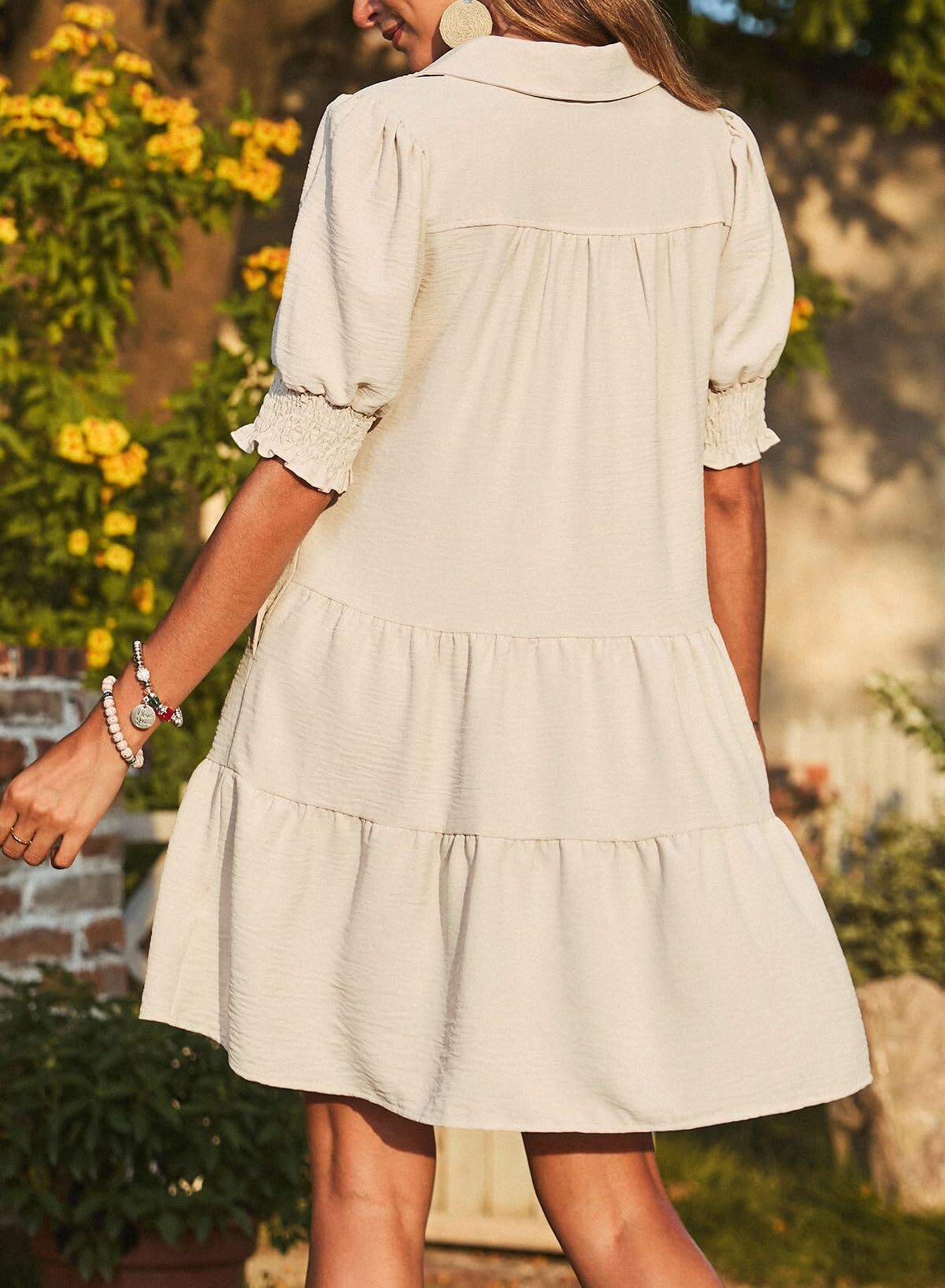 📣Smocked Sleeve Tiered V-Neck Mini Dress (Buy 2 Free Shipping)