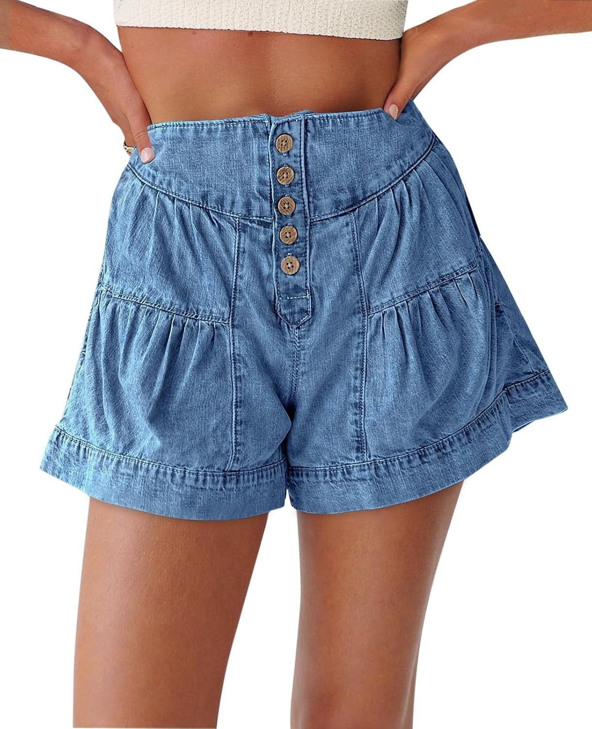 Women's Summer Button Up High Waisted Denim Shorts (Buy 2 Free Shipping)